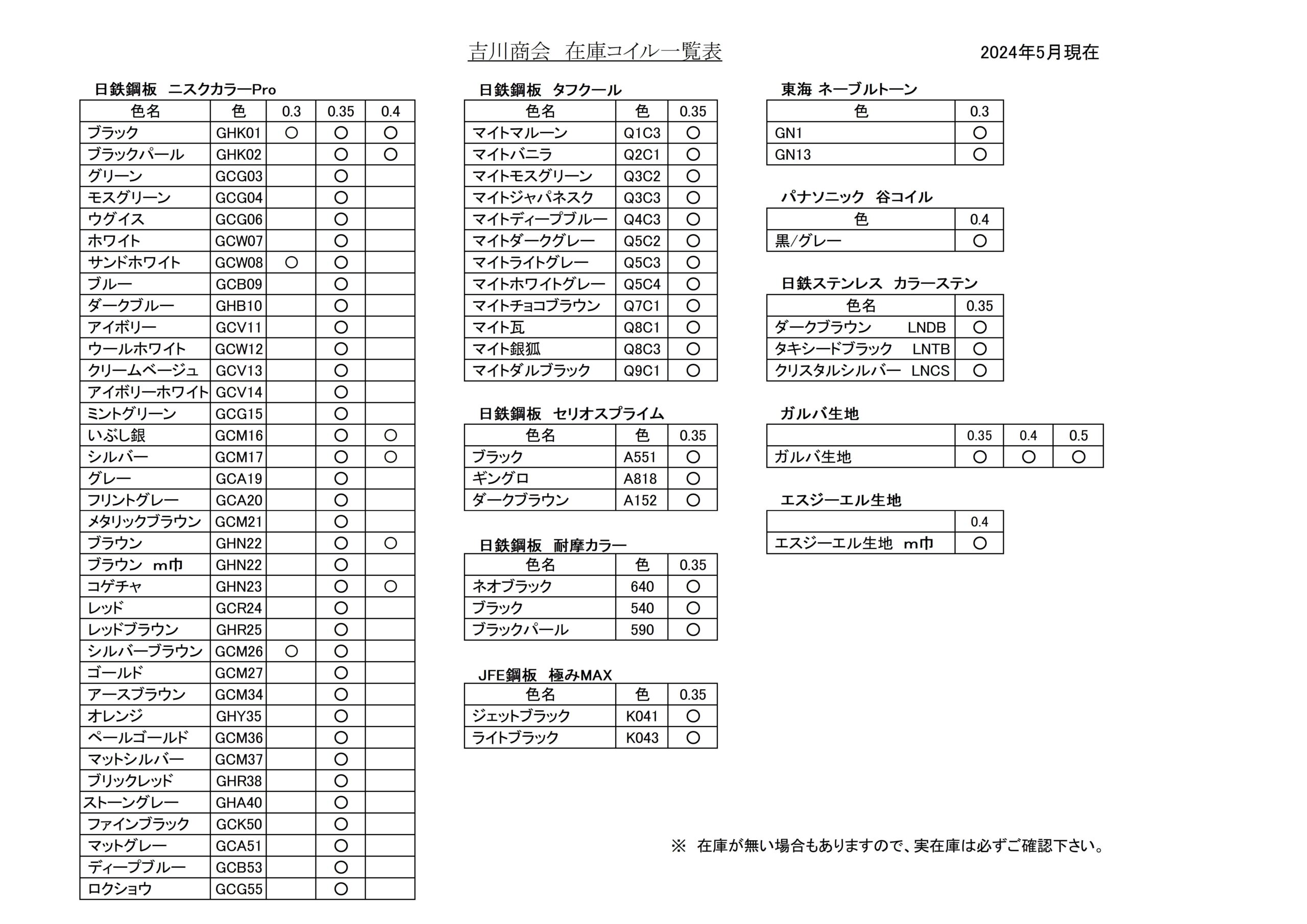 金属屋根、外壁成形品一覧